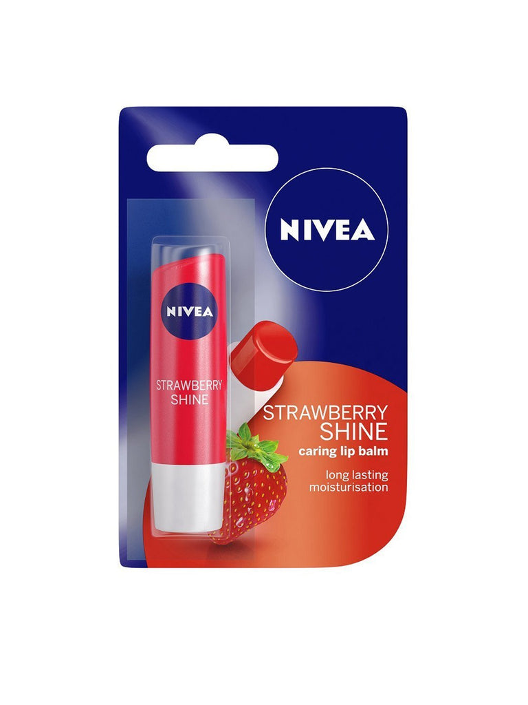 Nivea Women Strawberry Shine Long Lasting Moisturisation Caring Lip Balm 4.8 g - happylifeatborn